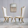 Leatherette Unique Design Backrest Dining Chair with Stainless Steel Legs Set of 2