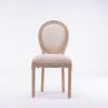 French Style Solid Wood Frame Antique Painting Linen Fabric Oval Back Dining Chair,Set of 2,Cream