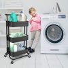 Werseon rolling trolley with wheels bathtub manager trolley rolling metal tissue trolley handle - black