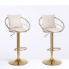 Off-White velvet bar chair, pure gold plated, unique design,360 degree rotation, adjustable height,Suitable for dinning room and bar,set of 2