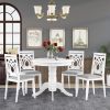 Mid-Century 5-Piece Extendable Round Dining Table Set with 4 Upholstered Dining Chairs for Small Places