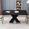 Modern Square Dining Table;  Stretchable;  Printed Black/white Marble Table Top+MDF X-Shape Table Leg with Metal Base