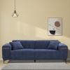 90'' Mid-Century 3 Seater Sofa with 2 Stretchable Walnut Pad Modern Fabric Upholstered Sofa for livingroom lobby office Blue