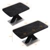 Modern Square Dining Table;  Stretchable;  Printed Black/white Marble Table Top+MDF X-Shape Table Leg with Metal Base