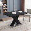 Modern Square Dining Table;  Stretchable;  Printed Black/white Marble Table Top+MDF X-Shape Table Leg with Metal Base