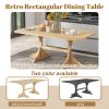 TREXM Retro Style Table 71'' Wooden Rectangular Table with Curved Design Legs (Natural Wood Wash)