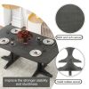 TREXM Retro Style Table 71'' Wooden Rectangular Table with Curved Design Legs (Light Gray)