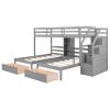 Twin over Twin&Twin Bunk Bed;  Triple Bunk Bed with Drawers;  Staircase with Storage;  Built-in Shelves