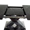 Modern Square Dining Table;  Stretchable;  Printed Black/white Marble Table Top+MDF X-Shape Table Leg with Metal Base
