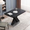 Modern Square Dining Table;  Stretchable;  Printed Black/white Marble Table Top+MDF X-Shape Table Leg with Metal Base