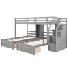 Twin over Twin&Twin Bunk Bed;  Triple Bunk Bed with Drawers;  Staircase with Storage;  Built-in Shelves