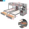 Twin over Twin&Twin Bunk Bed;  Triple Bunk Bed with Drawers;  Staircase with Storage;  Built-in Shelves