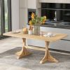 TREXM Retro Style Table 71'' Wooden Rectangular Table with Curved Design Legs (Natural Wood Wash)