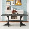 TREXM Retro Style Table 71'' Wooden Rectangular Table with Curved Design Legs (Light Gray)