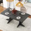TREXM Retro Style Table 71'' Wooden Rectangular Table with Curved Design Legs (Light Gray)