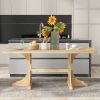 TREXM Retro Style Table 71'' Wooden Rectangular Table with Curved Design Legs (Natural Wood Wash)