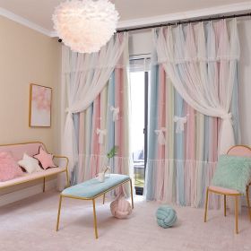 Nordic Simple Hollow Star Princess Wind Bedroom Blackout Curtains (Option: Rainbow color-1.5mx2.7m hole punch)