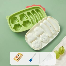 Baby Complementary Food Dinosaur Silicone Sausage Mold Can Steam (Color: GREEN)