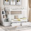 Twin over Full Bunk Bed with Two Drawers and Staircase;  Down Bed can be Converted into Daybed