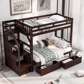 Twin over Full Bunk Bed with Two Drawers and Staircase;  Down Bed can be Converted into Daybed (Color: Espresso)