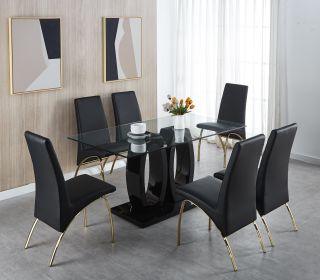 Contemporary Tempered Glass Top Double Pedestal Dining Table;  size 63" x 35.4" x 29.5" (Black or White) (Color: Black)