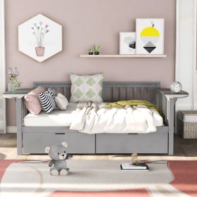 Full size Daybed with Two Drawers, Wood Slat Support (Color: Gray)