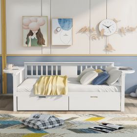 Full size Daybed with Two Drawers, Wood Slat Support (Color: White)