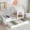 Twin Size House Low Loft Bed with Trundle