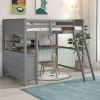 Full size Loft Bed with Drawers and Desk;  Wooden Loft Bed with Shelves