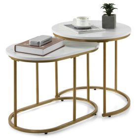 Living Room Set of 2PCS Modern Classic Yet Simper Nesting End Coffee Tables (Color: White A)
