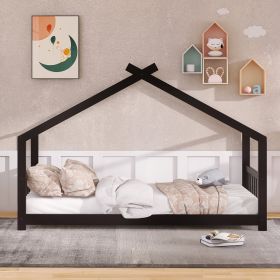 Twin Size House Bed Wood Bed (Color: Espresso)