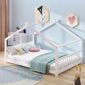 Full Size House Bed Wood Bed (Color: White)