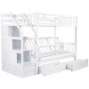 Twin over Full Bunk Bed with Two Drawers and Staircase;  Down Bed can be Converted into Daybed