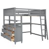 Full size Loft Bed with Drawers and Desk;  Wooden Loft Bed with Shelves