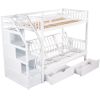 Twin over Full Bunk Bed with Two Drawers and Staircase;  Down Bed can be Converted into Daybed