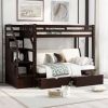Twin over Full Bunk Bed with Two Drawers and Staircase;  Down Bed can be Converted into Daybed