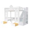 Twin-Over-Twin Bunk Bed with Changeable Table ;  Bunk Bed Turn into Upper Bed and Down Desk with 2 Drawers