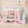 Twin-Over-Twin Bunk Bed with Changeable Table ;  Bunk Bed Turn into Upper Bed and Down Desk with 2 Drawers