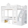 Twin-Over-Twin Bunk Bed with Changeable Table ;  Bunk Bed Turn into Upper Bed and Down Desk with 2 Drawers