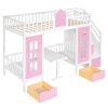 Twin-Over-Twin Bunk Bed with Changeable Table ;  Bunk Bed Turn into Upper Bed and Down Desk with 2 Drawers