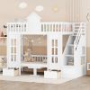 Twin-Over-Twin Bunk Bed with Changeable Table ;  Bunk Bed Turn into Upper Bed and Down Desk with 2 Drawers