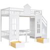 Twin-Over-Twin Bunk Bed with Changeable Table ;  Bunk Bed Turn into Upper Bed and Down Desk with 2 Drawers