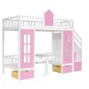 Twin-Over-Twin Bunk Bed with Changeable Table ;  Bunk Bed Turn into Upper Bed and Down Desk with 2 Drawers
