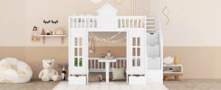 Twin-Over-Twin Bunk Bed with Changeable Table ;  Bunk Bed Turn into Upper Bed and Down Desk with 2 Drawers