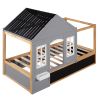 Twin Size House Shaped Canopy Bed with Black Roof and White Window; Blackboard and Little Shelf;