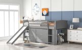 Low Twin Size Loft Bed with Cabinets;  Shelves and Slide