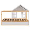 Twin Size House Shaped Canopy Bed with Black Roof and White Window; Blackboard and Little Shelf;