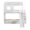 Twin over Twin House Bunk Bed with Trundle and Slide ; Storage Staircase; Roof and Window Design