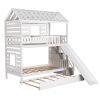 Twin over Twin House Bunk Bed with Trundle and Slide ; Storage Staircase; Roof and Window Design
