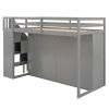 Functional Loft Bed with 3 Shelves;  2 Wardrobes and 2 Drawers;  Ladder with Storage;  No Box Spring Needed